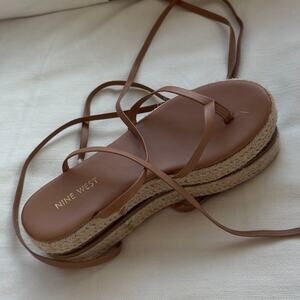 nine west brown strappy wrap platform sandals